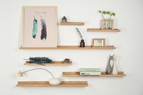Various Sized Oak Picture Shelves
