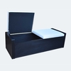 black oak storage bench with cushion opened