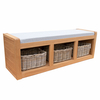 oak shoe storage bench with cushion and naskets